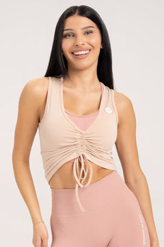 Top mit Kordelzug Beige