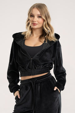 Lounge-Kapuzenjacke mit Reißverschluss Velour black