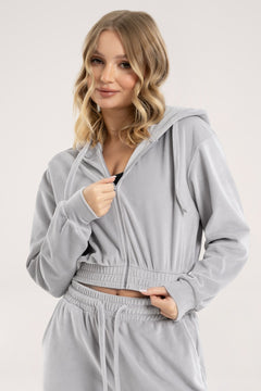 Lounge-Kapuzenjacke mit Reißverschluss Velour light grey