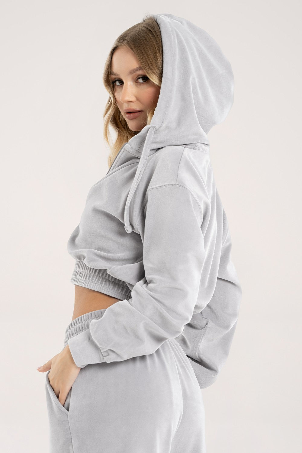 Bluza rozpinana velour light grey