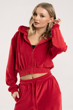 Lounge-Kapuzenjacke mit Reißverschluss Velour red