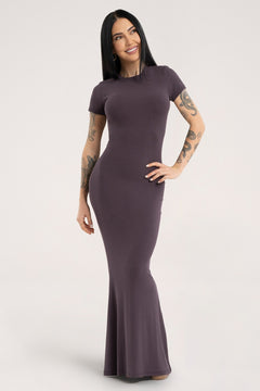 Kleid Flexi Maxi mit kurzen Ärmeln mocha