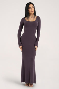 Kleid Flexi Maxi mit langen Ärmeln mocha