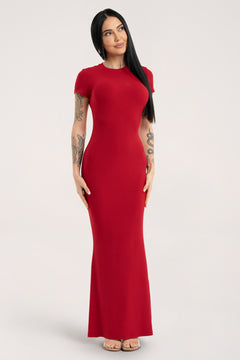 Kleid Flexi Maxi mit kurzen Ärmeln red