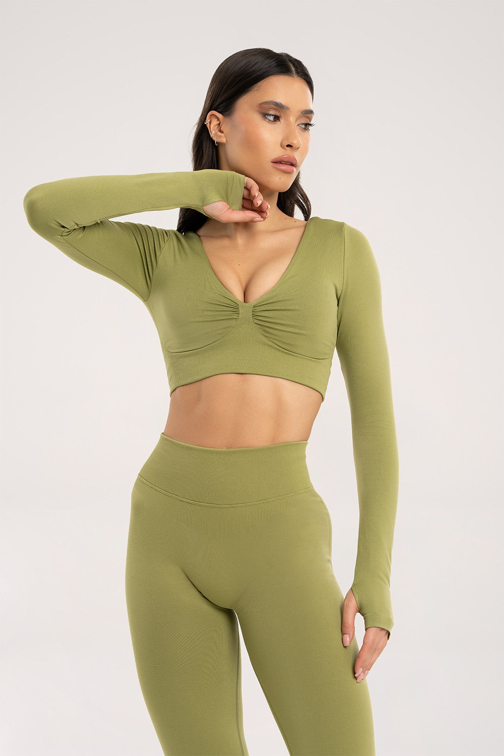 Longsleeve z odkrytymi plecami matcha