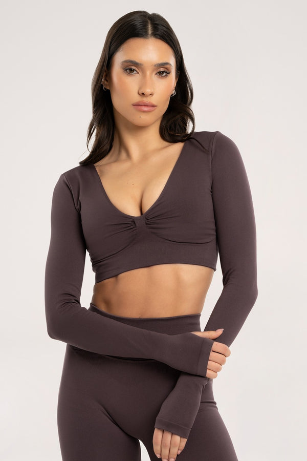 Longsleeve mit offenem Rücken cacao