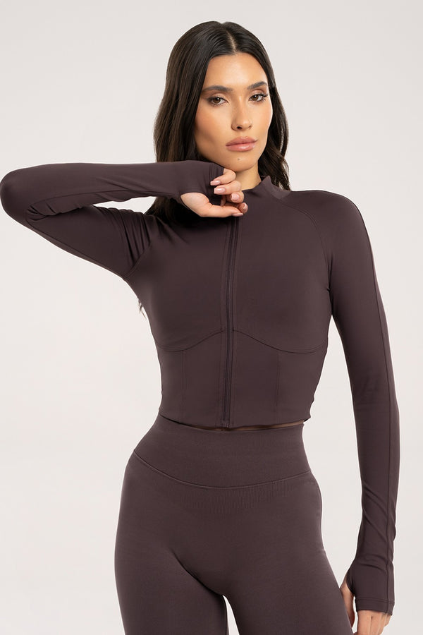 Taillierte Zip-Jacke im Korsettstil cacao