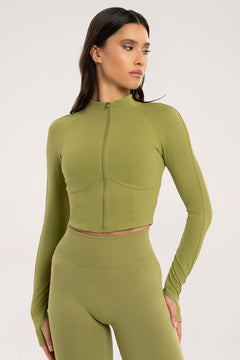 Taillierte Zip-Jacke im Korsettstil matcha