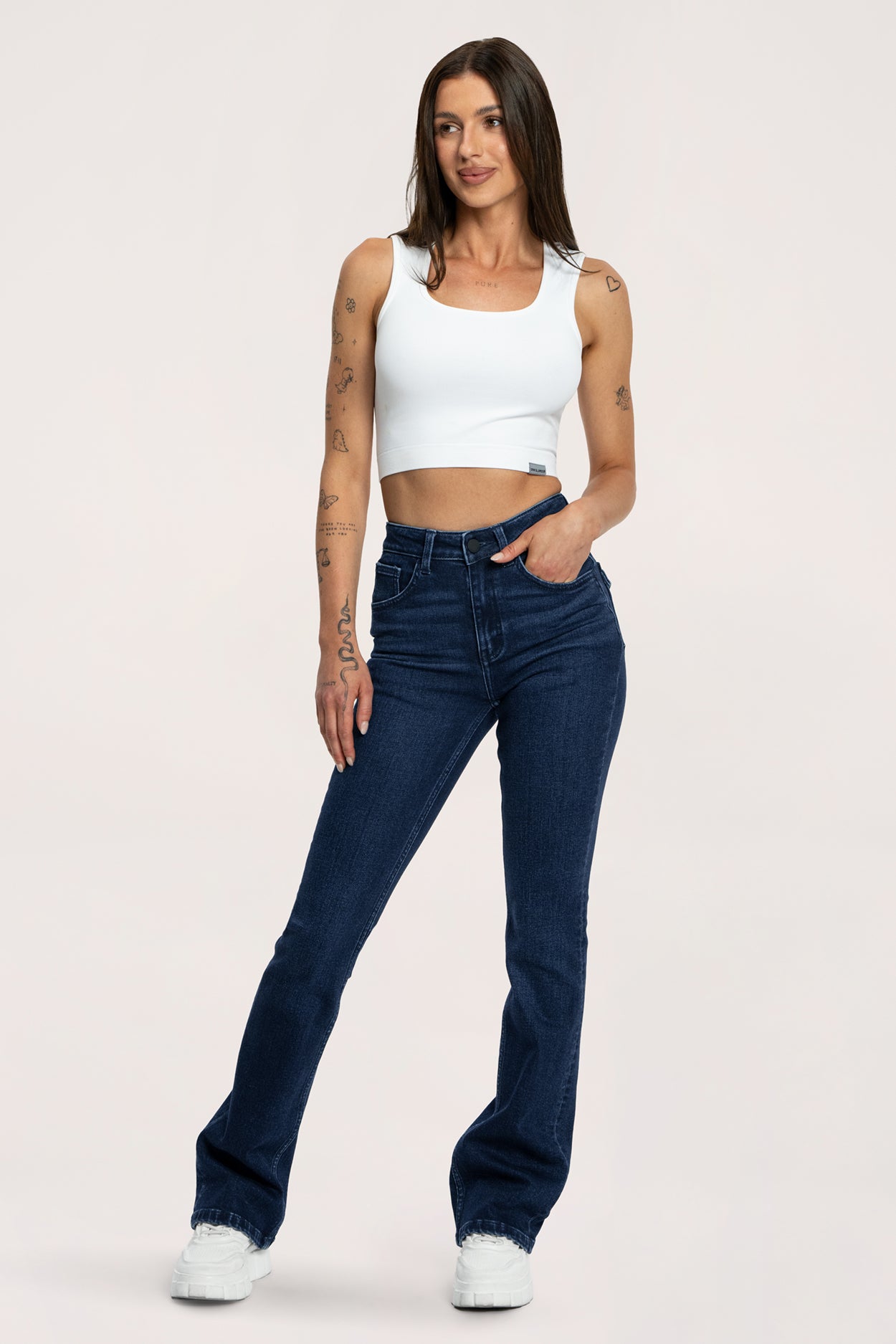 Jeansy dzwony push up navy blue