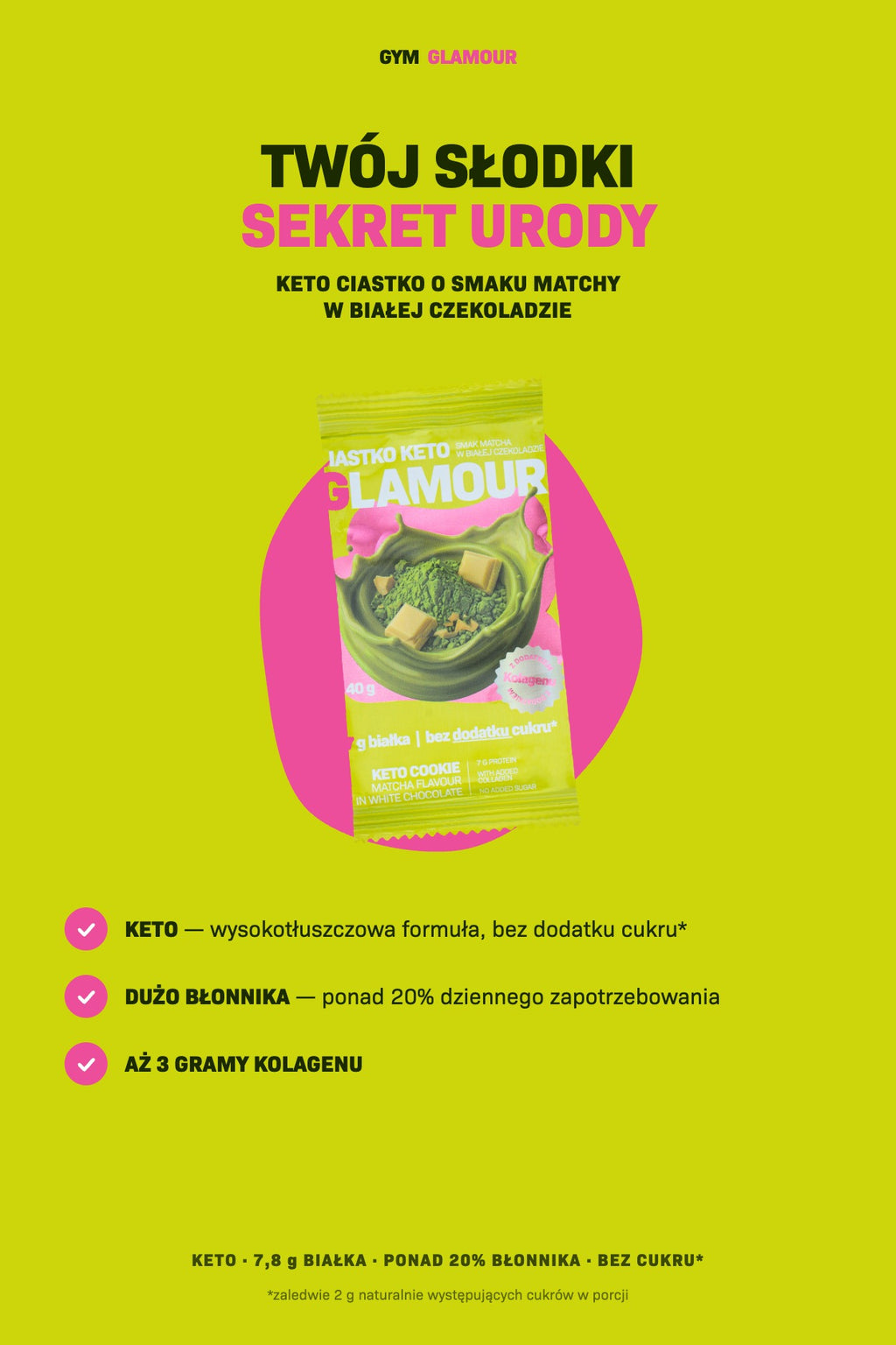 Keto-Keks GLAMOUR – Matcha in weißer Schokolade