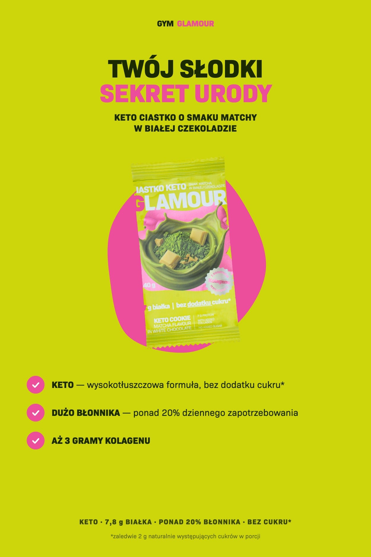 Keto-Keks GLAMOUR – Matcha in weißer Schokolade